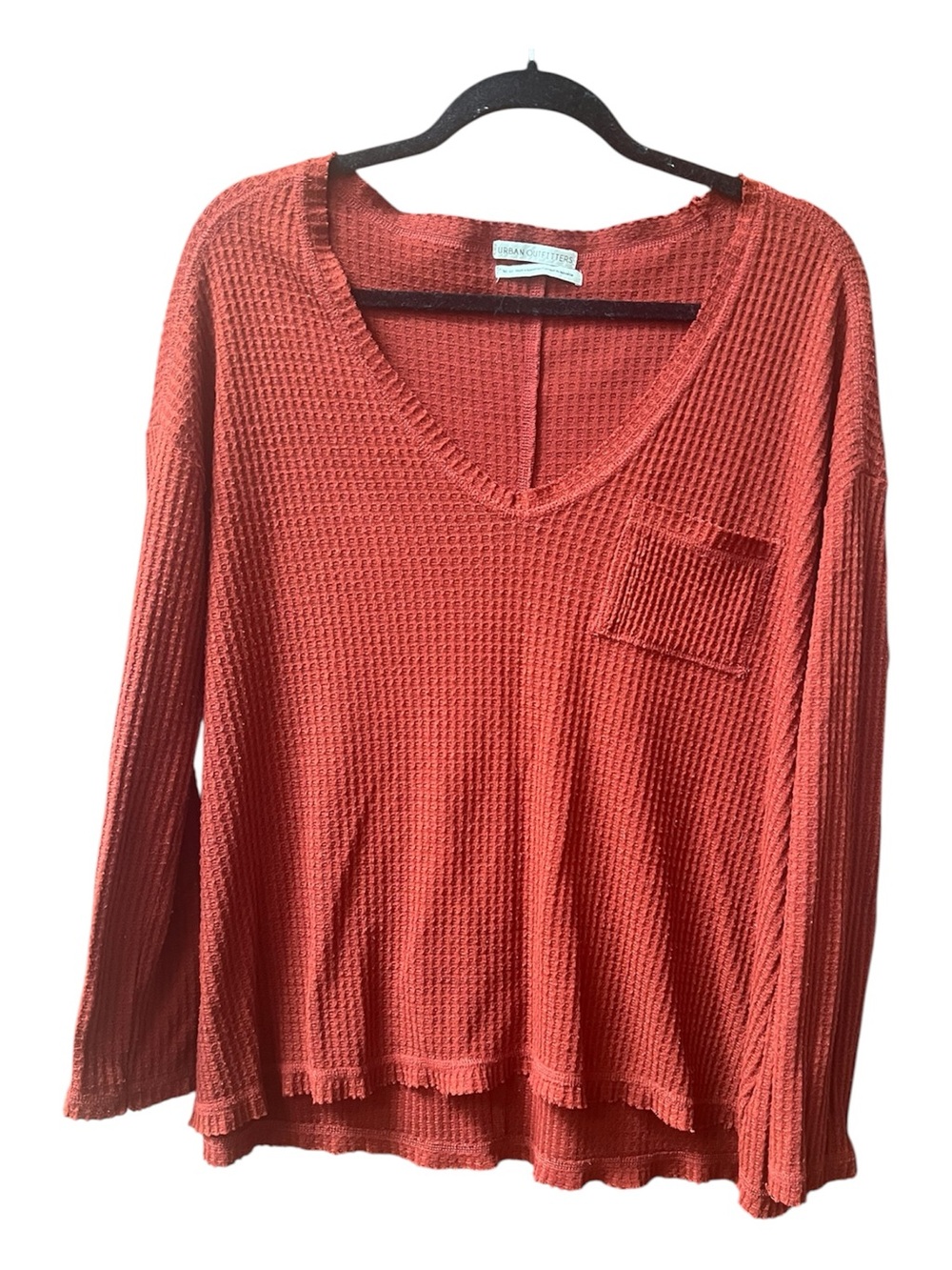 Urban Outfitters Rust Brown Waffle V-Neck Long Sleeve Top Medium